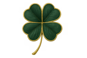 Four-leaf clover with golden outline symbolising luck and st. Patrick's day on transparent background