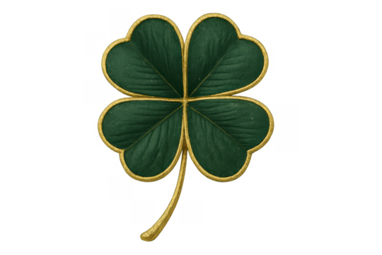 Four-leaf clover with golden outline symbolising luck and st. Patrick's day on transparent background - Powered by Adobe