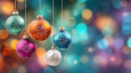 Obraz premium Christmas background with colorful festive ornaments