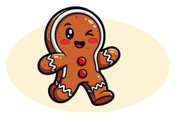 Winking Gingerbread Man – Cute Christmas Cookie Mascot Cartoon Vector Illustration