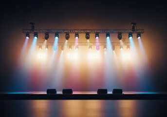 Stage with colorful lights and microphones ready for performance  