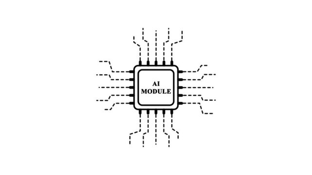 AI Module Chip Icon on White Background artificial intelligence . technology loading animation with processor icon shape.