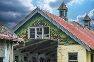 Detail of farm buildings located at the now abandoned Northern State Mental Hospital where patients worked as treatment. The 700-acre farm was used for growing vegetables and raising livestock.