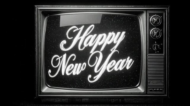 Vintage Televisions Display Happy New Year Message On Dark Background