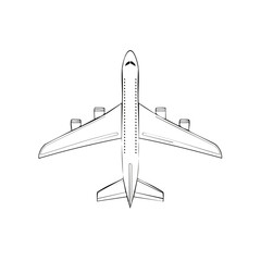 Detailed Line Drawing of an Airplane From Above Depicting Aviation and Transportation Concepts