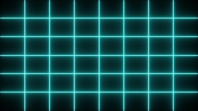 Retro scene Cyan Flickering grid on Dark Background night, with neon lines converging