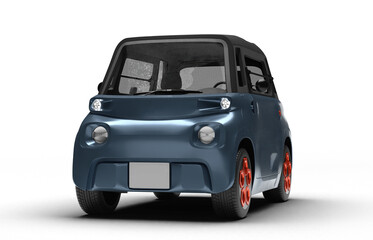 Naklejka premium Realistic 3D render of a bluish-gray colored small electric car, slight left front view, transparent background.