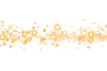 Christmas dust glowing bokeh confetti light and glitter texture overlay for your design. Festive sparkling gold dust png. Holiday powder dust for cards, invitations, banners