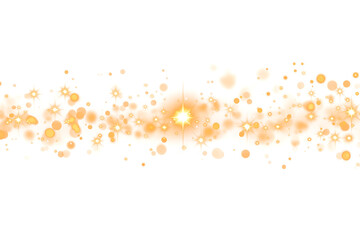 Christmas dust glowing bokeh confetti light and glitter texture overlay for your design. Festive sparkling gold dust png. Holiday powder dust for cards, invitations, banners