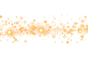 Christmas dust glowing bokeh confetti light and glitter texture overlay for your design. Festive sparkling gold dust png. Holiday powder dust for cards, invitations, banners