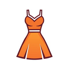 Obraz premium Elegant sleeveless A-line orange dress with a v-neck and a white waistband, fashion icon