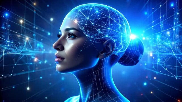 AI Woman with Neural Network Connection Concept