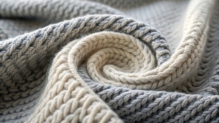 Close up view of a cozy winter wool knit texture showing soft strands and intricate patterns for warmth and comfort