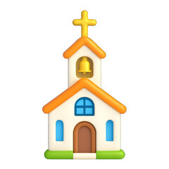 Easter Church 3D Plastic Emoji with Transparent Background - Cute Place of Worship for Spring Celebration
