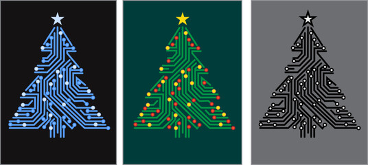 Festive holiday cheer with a tech twist! Celebrate Christmas with this modern circuit board Christmas tree design, perfect for technology enthusiasts and holiday greetings