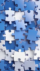 Naklejka premium Blue and white puzzle pieces scattered in 3D illustration background