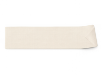 Beige sticky adhesive tape piece with curled corner, masking tape strip isolated on transparent background