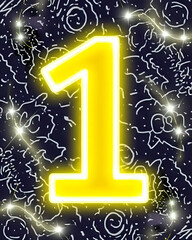 illustration du chiffre un de couleur jaune devant un circuit lumineux