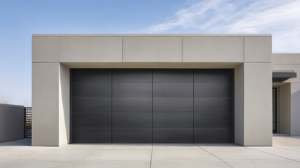 Sleek Facade: A Modern Garage: The clean lines of a contemporary garage door, creating an aesthetic of modernity, luxury, and security. It is simple but stylish.