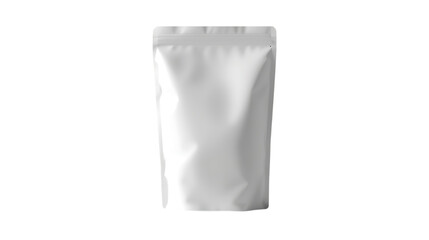 Photorealistic white matte pillow pouch snack bag mockup PNG with soft shadows and transparent background for clean product packaging design presentations.