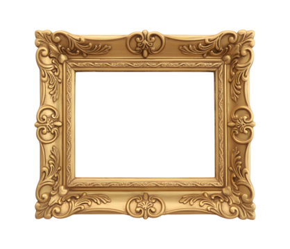 Ornate gold frame with intricate details and a classic rectangular shape design png transparent background