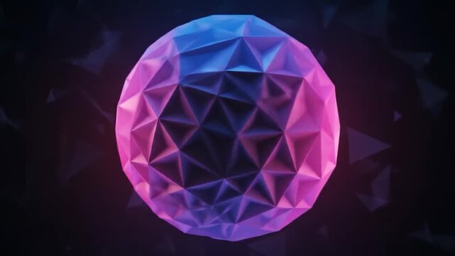 Glowing geometric orb with pink and blue neon light