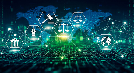 Digital Law and justice Concept, ideal for legal and tech industry.