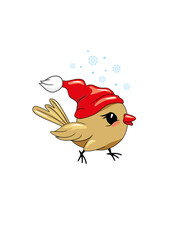 Cute happy birdie in Christmas hat