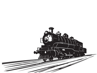 Vintage steam train silhouette on white background. Vintage steam locomotive train illustration. 