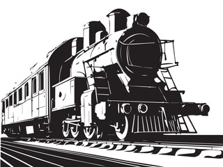 Vintage steam train silhouette on white background. Vintage steam locomotive train illustration. 