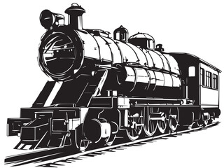 Vintage steam train silhouette on white background. Vintage steam locomotive train illustration. 