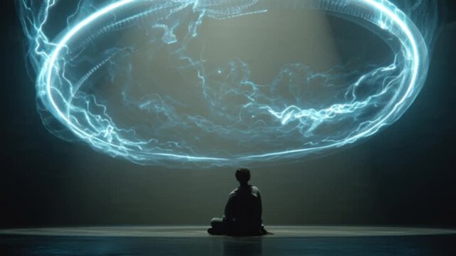 A cinematic portrayal of futuristic holographic technology glows with cyberpunk aesthetics, blending motion graphics, neon light, and advanced digital interfaces that redefine innovation and virtual r