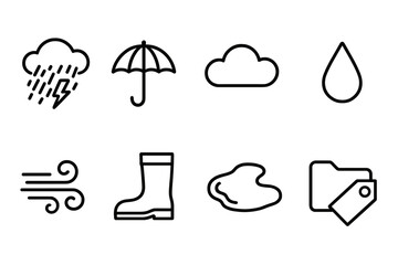 Weather and fashion outline icon set. Rain, cloud, umbrella icons outline collection