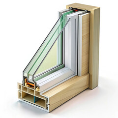 A cross-section of an energy-efficient window, displaying