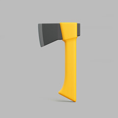 3D axe with yellow handle on gray background