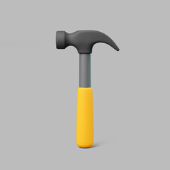 3D render of hammer with yellow handle isolated on grey background