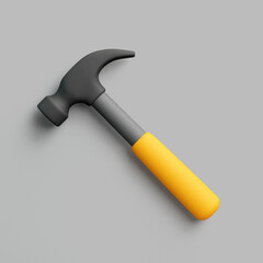 3D render of hammer with yellow handle on grey background