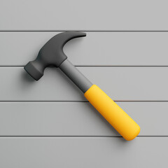 3D hammer with yellow handle on gray background