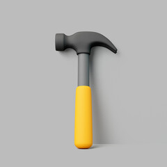 3D Yellow Hammer with Gray Metal Head on Gray Background