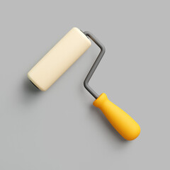 Paint Roller with Yellow Handle on Gray Background