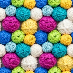 Seamless background of colorful yarn balls in repeating pattern