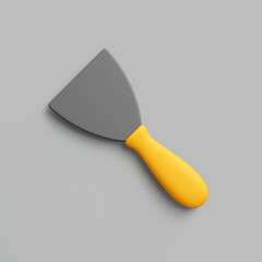 3D Render of Putty Knife with Yellow Handle on Gray Background