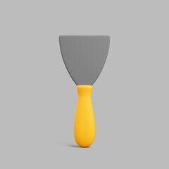 3D putty knife with yellow handle isolated on gray background