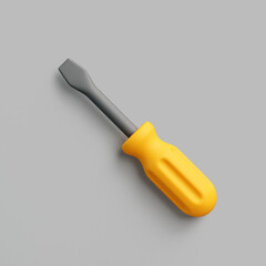 Flathead Screwdriver with Yellow Handle on Gray Background