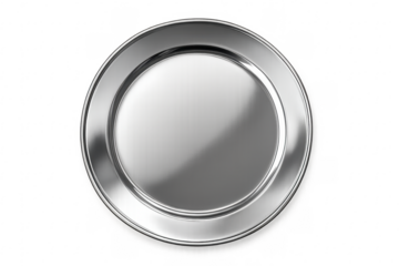 Empty round polished silver platter with transparent background