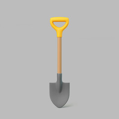 3D shovel with yellow handle isolated on gray background
