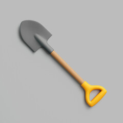 3D shovel with yellow handle on gray background