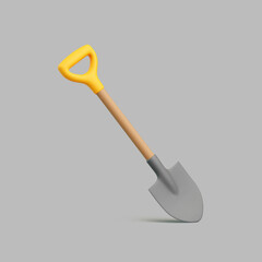 3D Render of Garden Shovel with Yellow Handle on Gray Background