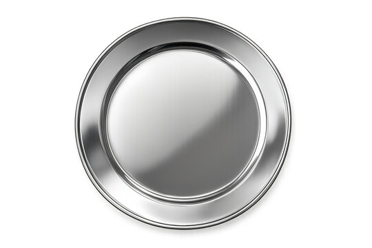 Empty round polished silver platter with transparent background