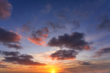 Dramatic Sunset Sky with Vibrant Clouds Background